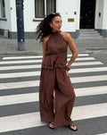HALLY RUFFLE HALTER TOP BRUIN
