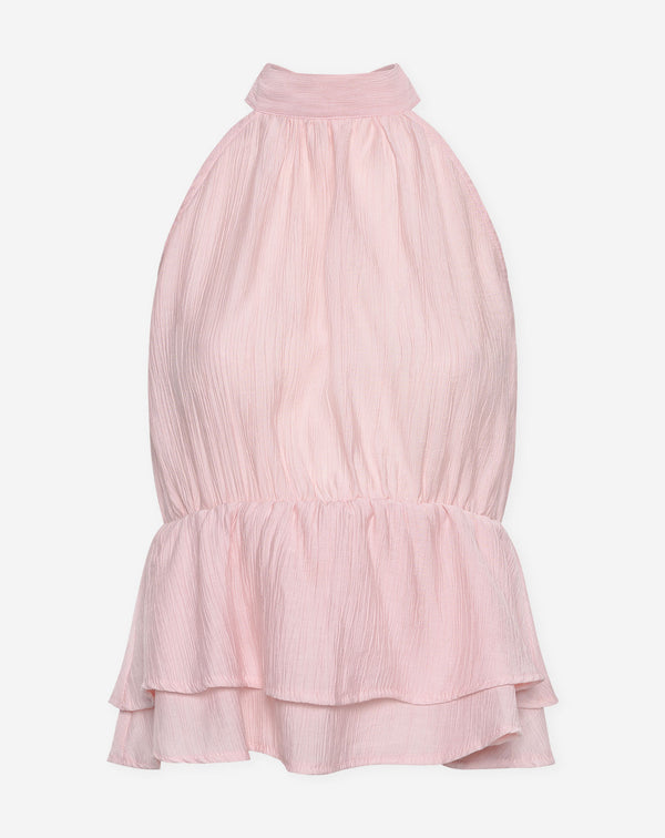 HALLY RUFFLE HALTER TOP ZACHT ROZE