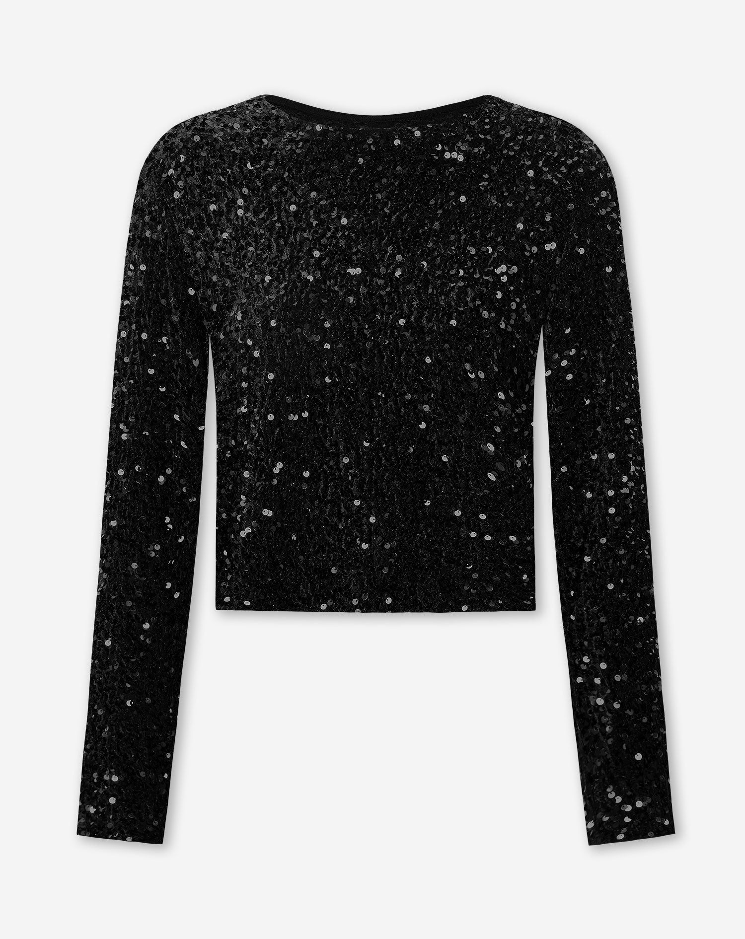 VELVET SEQUINS LONG SLEEVE TOP BLACK