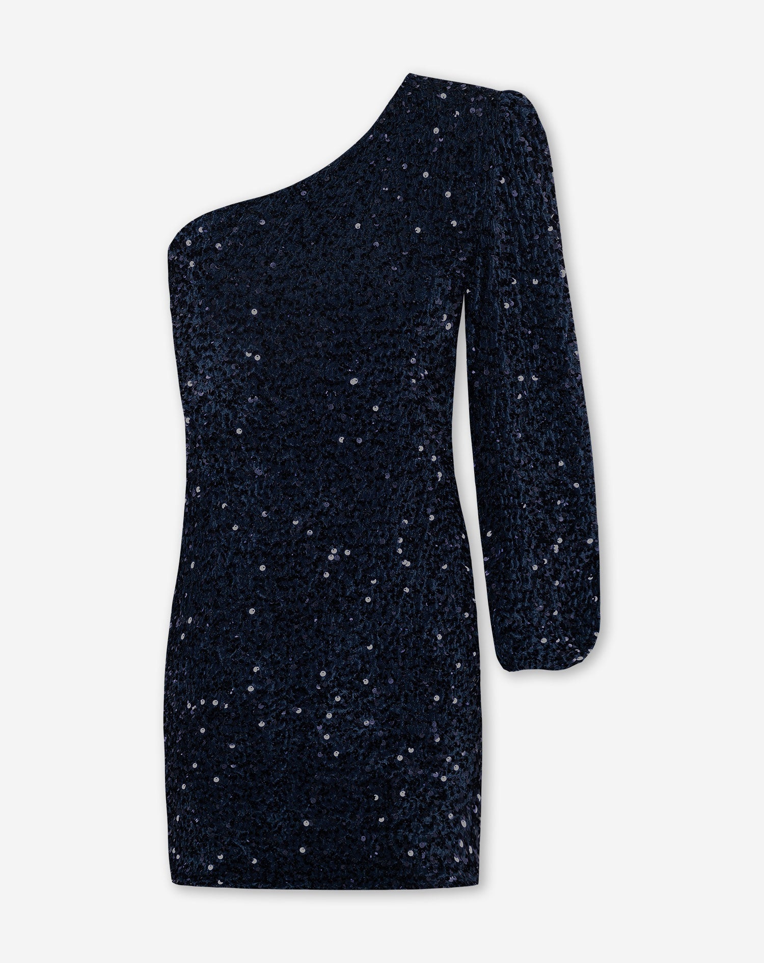 VELVET SEQUIN ONE SLEEVE DRESS MARINEBLAUW