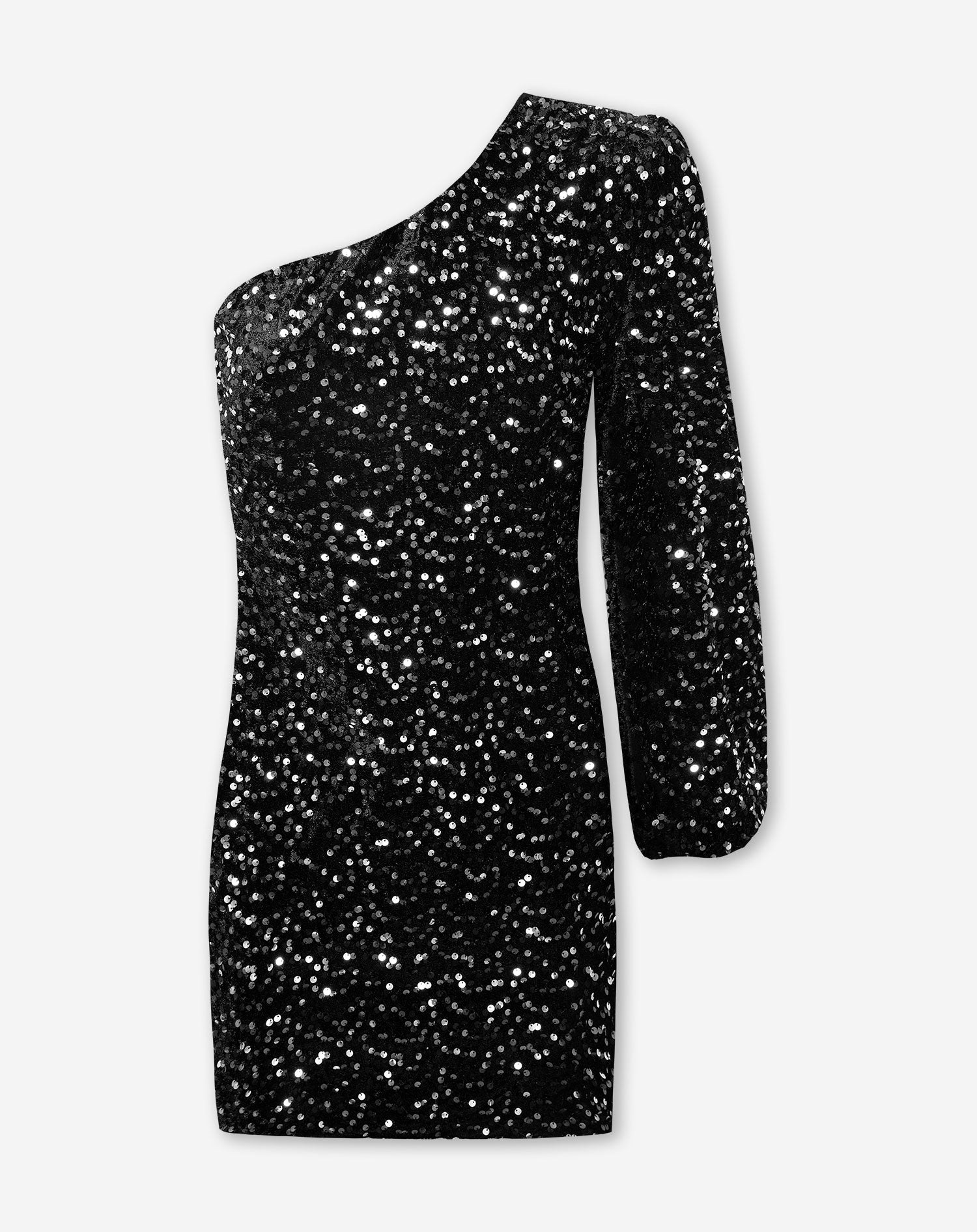 VELVET SEQUIN ONE SLEEVE DRESS SILVER