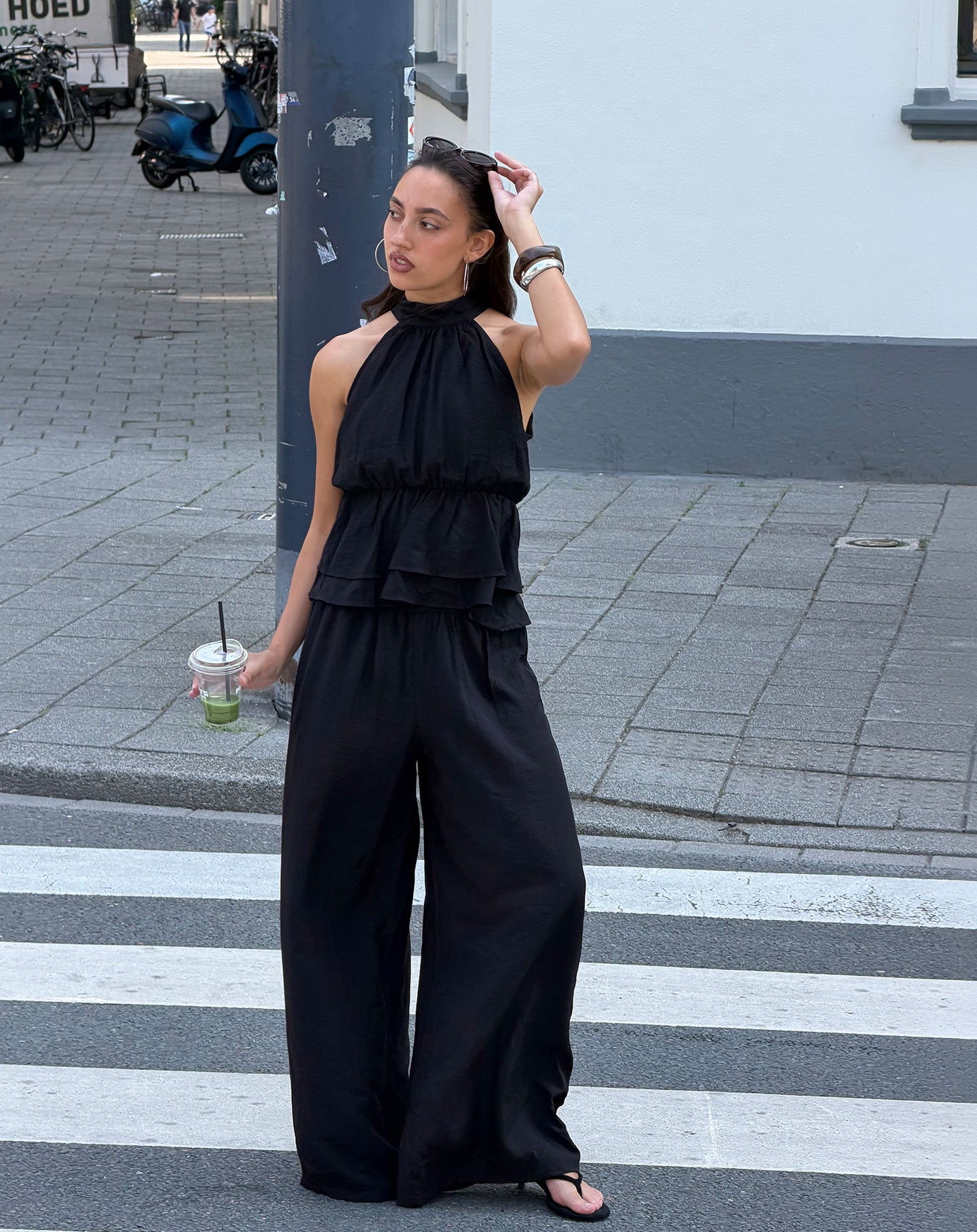 HALLY WIDE LEG PANTS PETITE ZWART