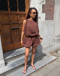 WENDE COTTON BUBBLE HEM SHORTS DONKERBRUIN