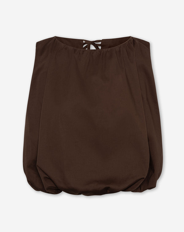 WENDE COTTON BUBBLE HEM TOP DONKERBRUIN