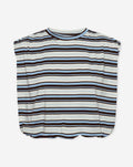 STRIPE PADDED SHOULDER BUBBLE HEM TEE BLAUW