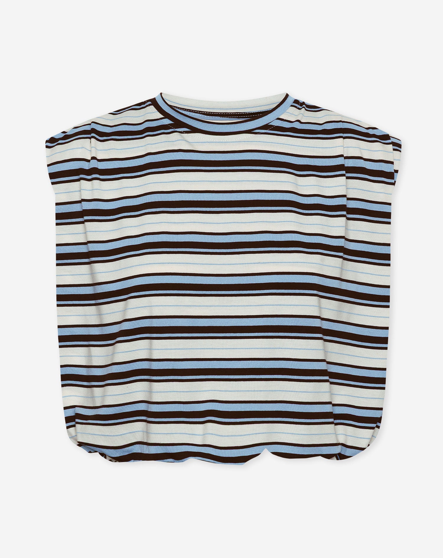 STRIPE PADDED SHOULDER BUBBLE HEM TEE BLAUW