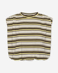 STRIPE PADDED SHOULDER BUBBLE HEM TEE BOTERGEEL