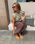 STRIPE PADDED SHOULDER BUBBLE HEM TEE BOTERGEEL