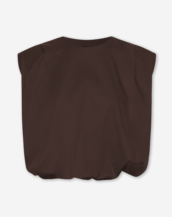 TYRA COTTON PADDED SHOULDER BUBBLE HEM TOP BRUIN