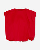 TYRA COTTON PADDED SHOULDER BUBBLE HEM TOP ROOD