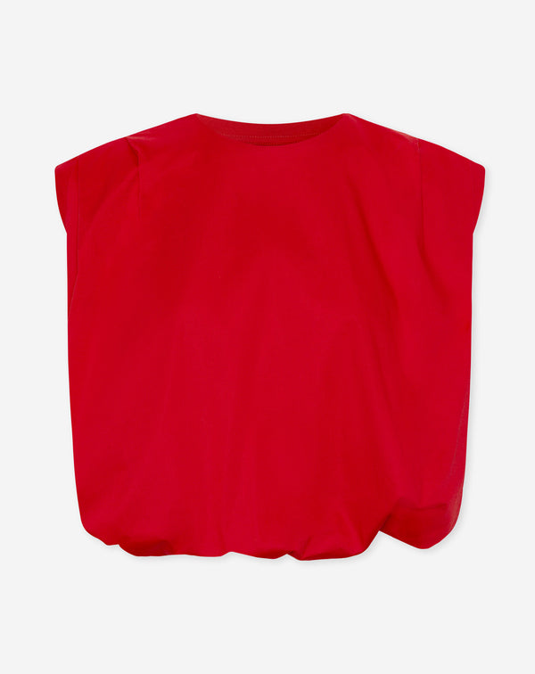 TYRA COTTON PADDED SHOULDER BUBBLE HEM TOP ROOD