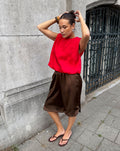 TYRA COTTON PADDED SHOULDER BUBBLE HEM TOP ROOD
