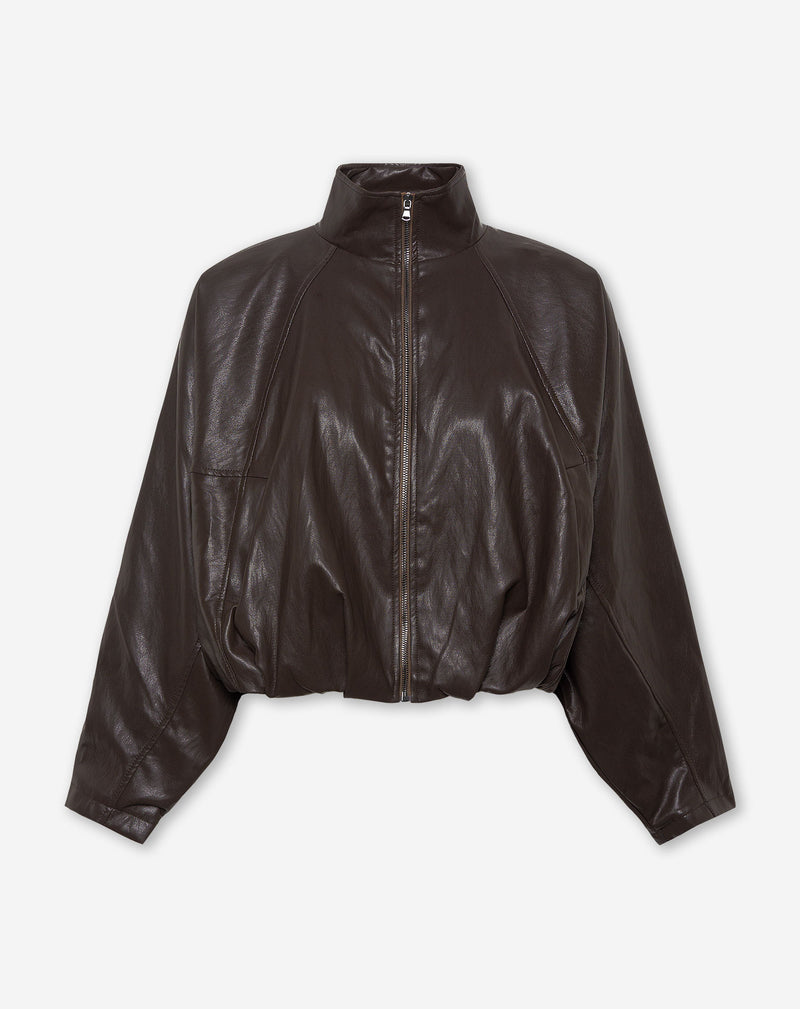 FAUX LEATHER BIG SLEEVE JACKET DONKERBRUIN