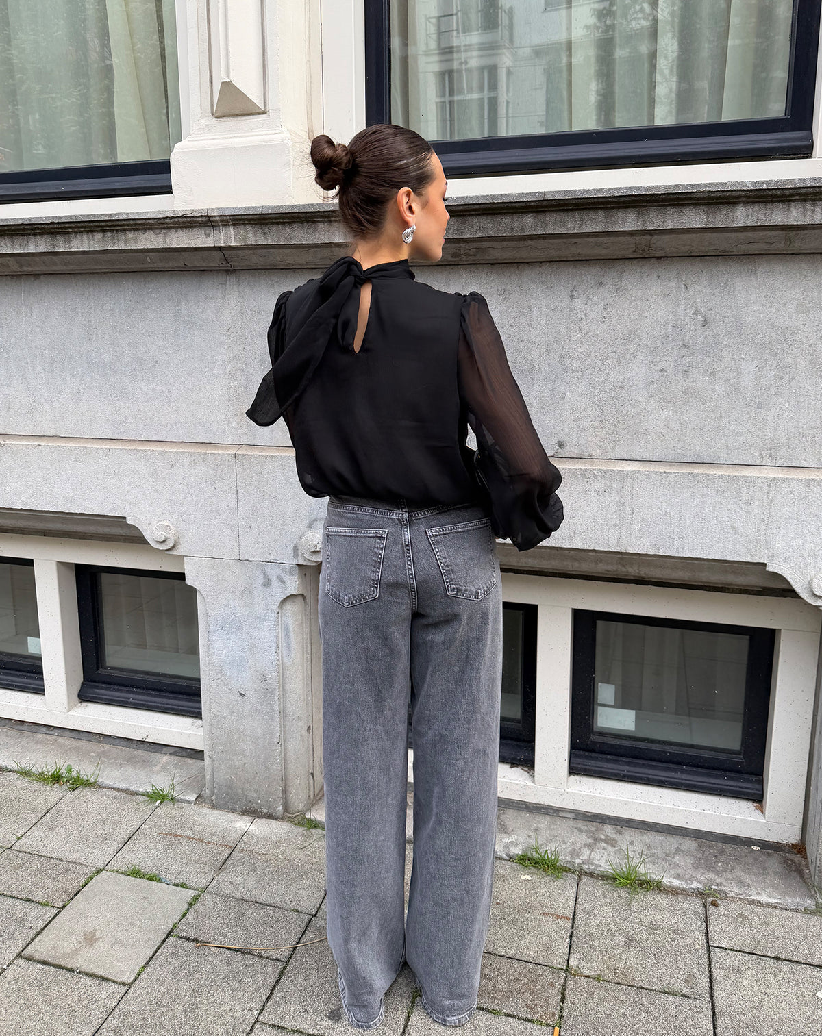 CHIFFON DRAPED TOP BLACK