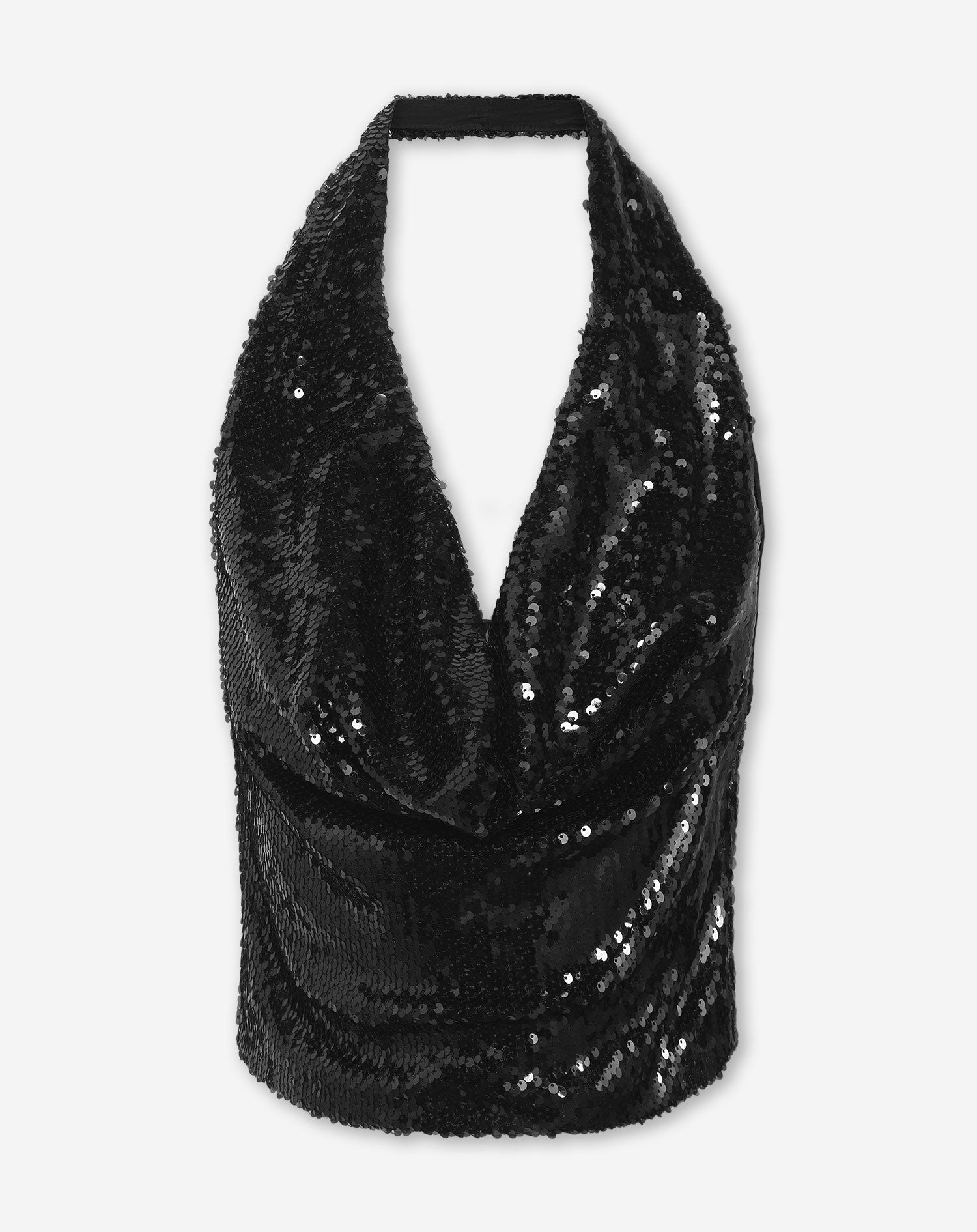 LYNN SEQUINS HALTER TOP ZWART