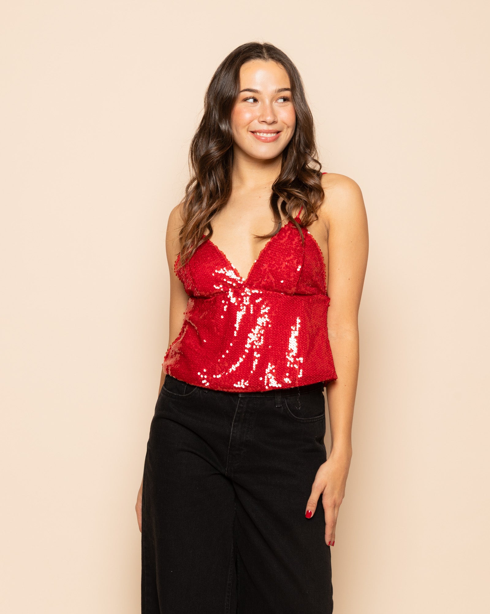 NOVA SEQUINS STRAP TOP ROOD