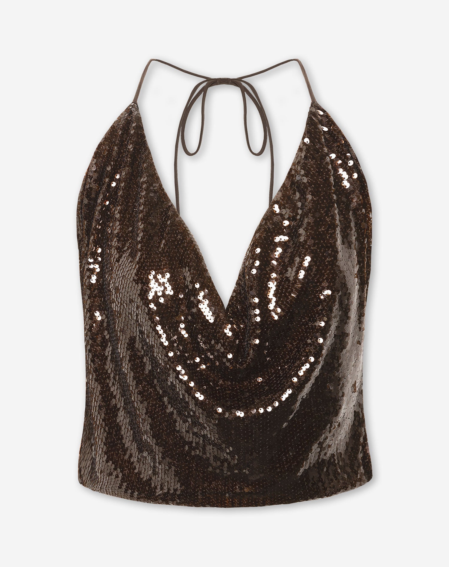 SEQUINS STRAPPY HALTER TOP BRUIN