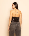 SEQUINS STRAPPY HALTER TOP BRUIN
