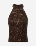 MAYA SEQUINS HALTER TOP BROWN