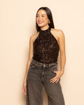 MAYA SEQUINS HALTER TOP BROWN