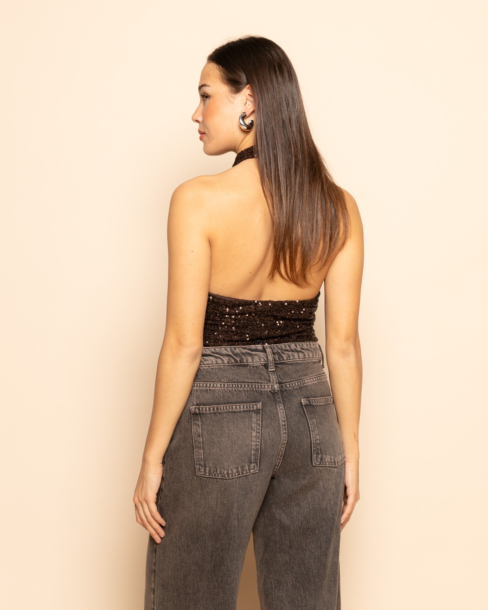 MAYA SEQUINS HALTER TOP BRUIN
