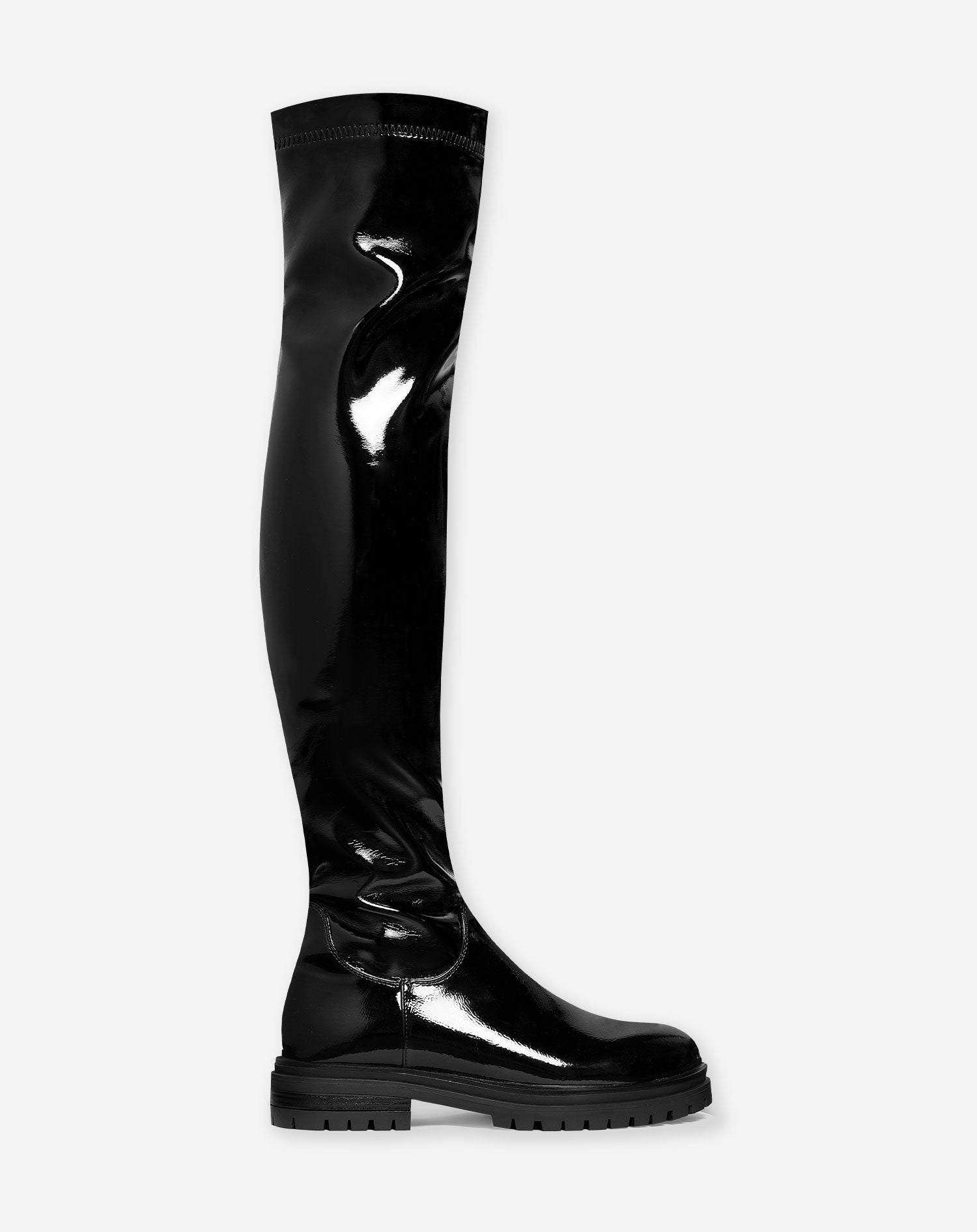 LACQUER OVER THE KNEE BOOTS BLACK