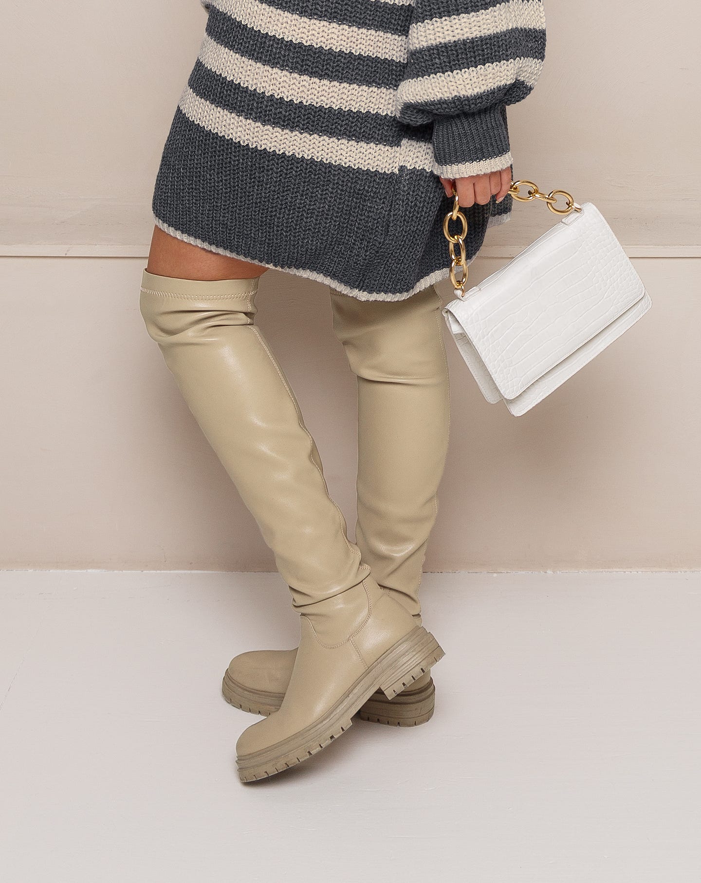 PU OVER THE KNEE BOOTS BEIGE