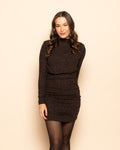 JOSH CRINKLE GLITTER DRESS BROWN