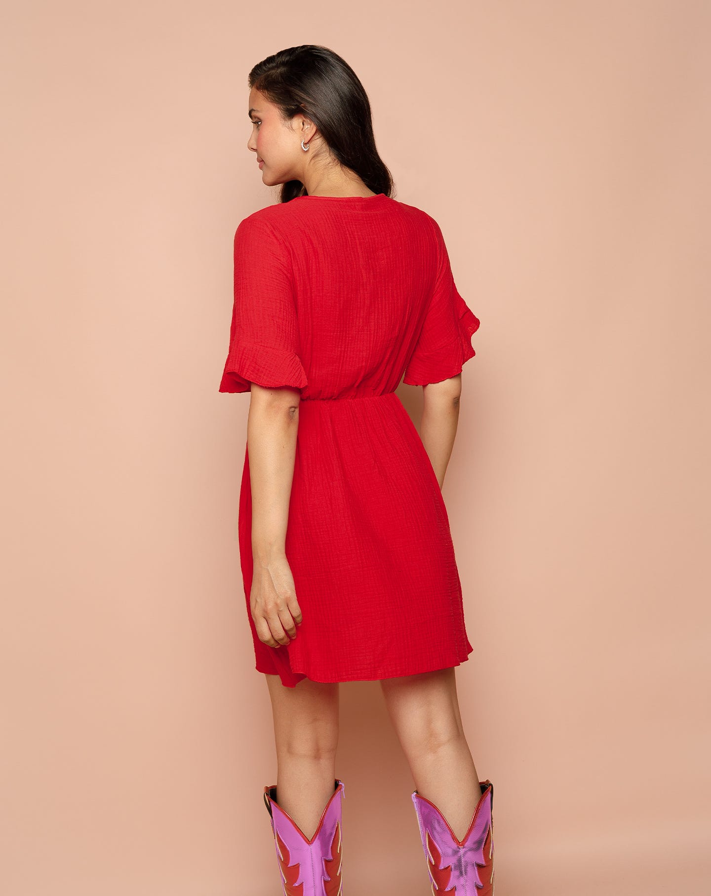 SYLVIE MOUSSELINE DRESS RED