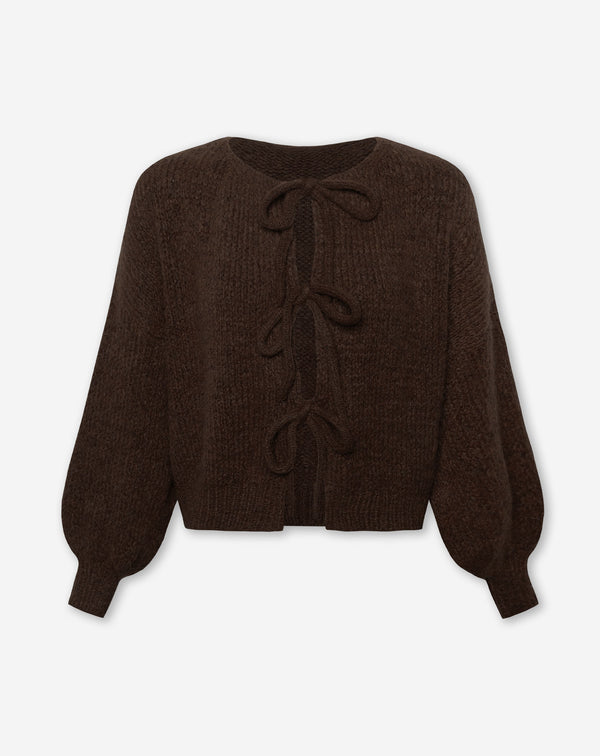 VIVI BOW CARDIGAN BRUIN