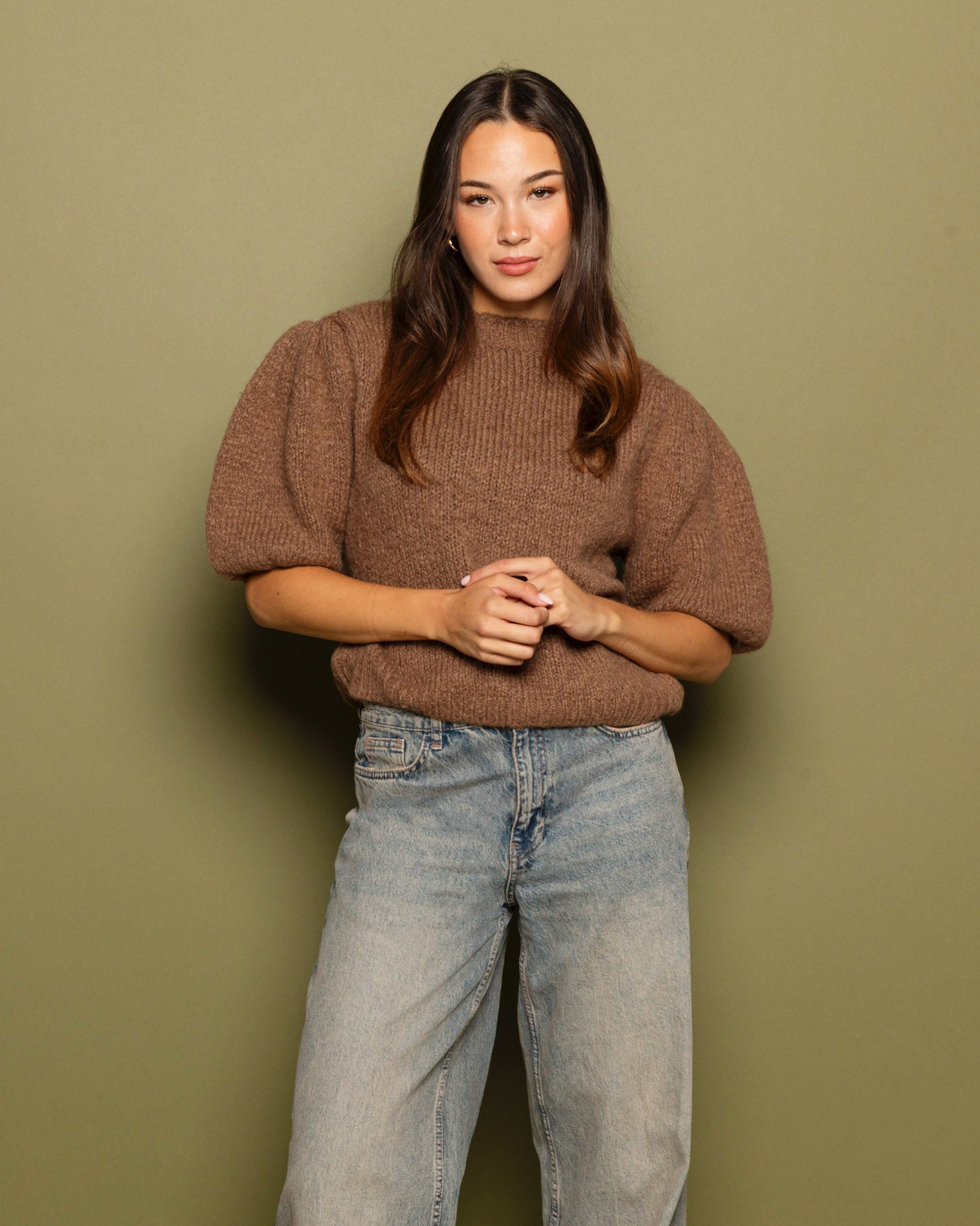 DANI PUFF SLEEVE KNIT LICHT BRUIN