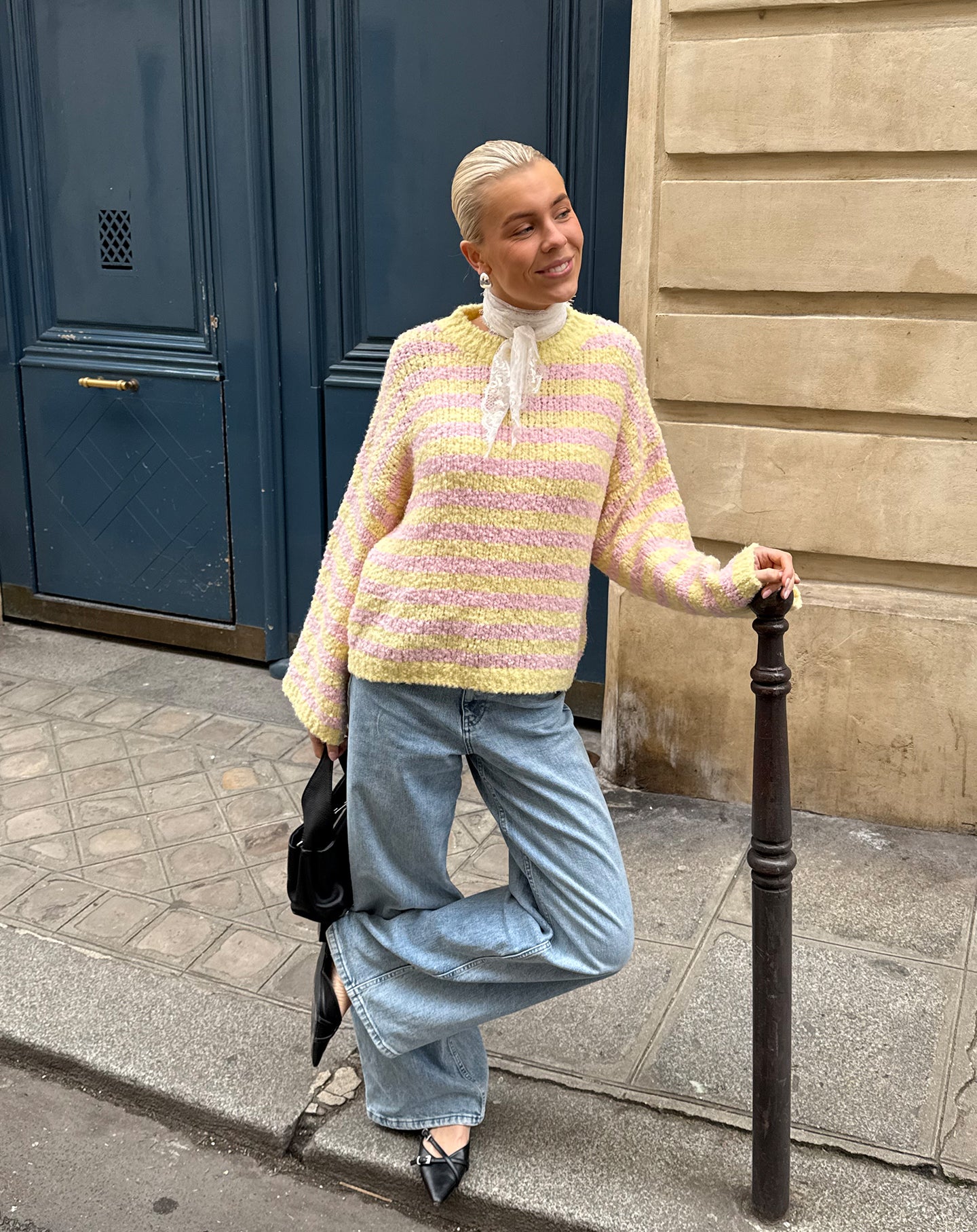 BOUCLE STRIPE KNIT ROZE