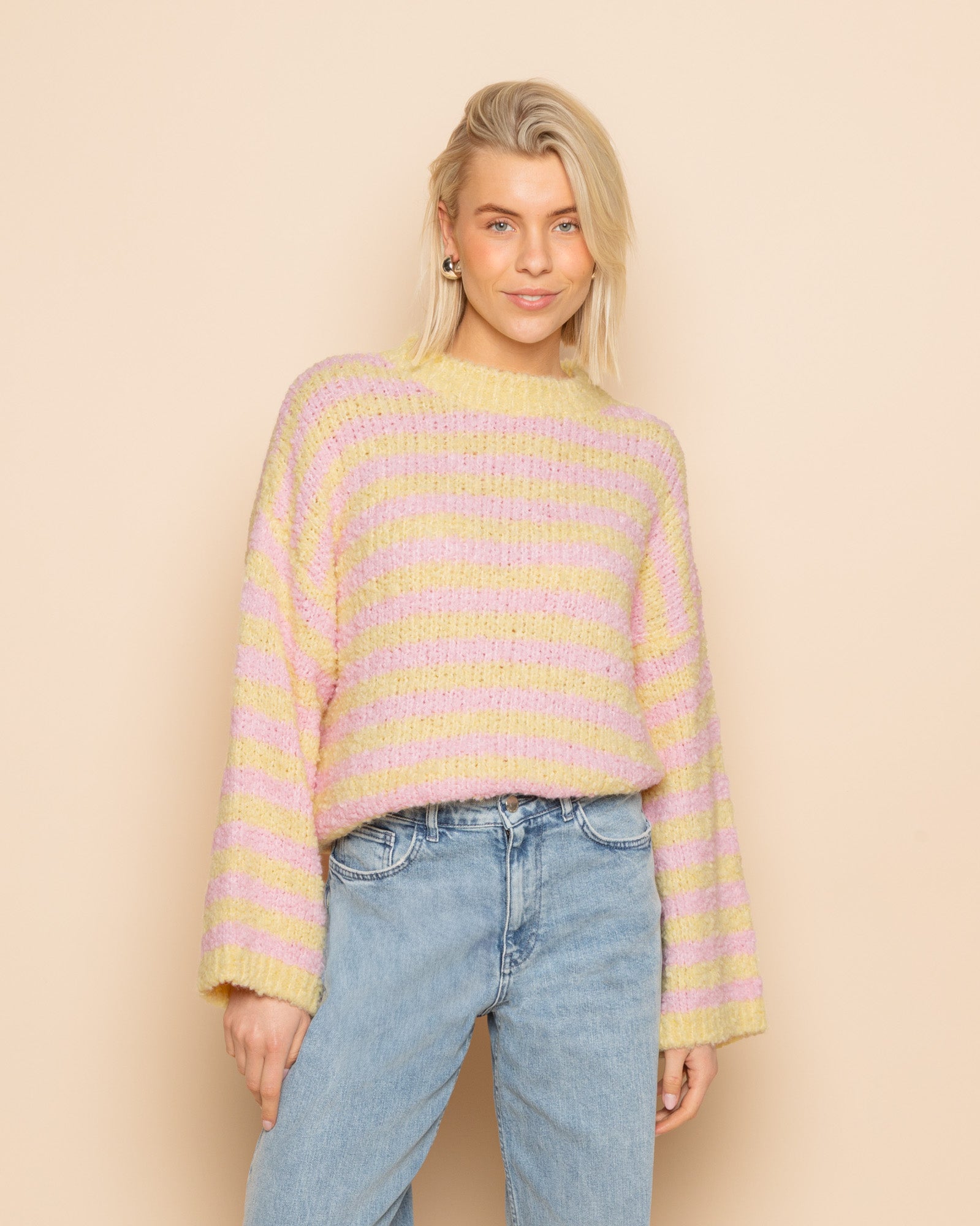 BOUCLE STRIPE KNIT ROZE
