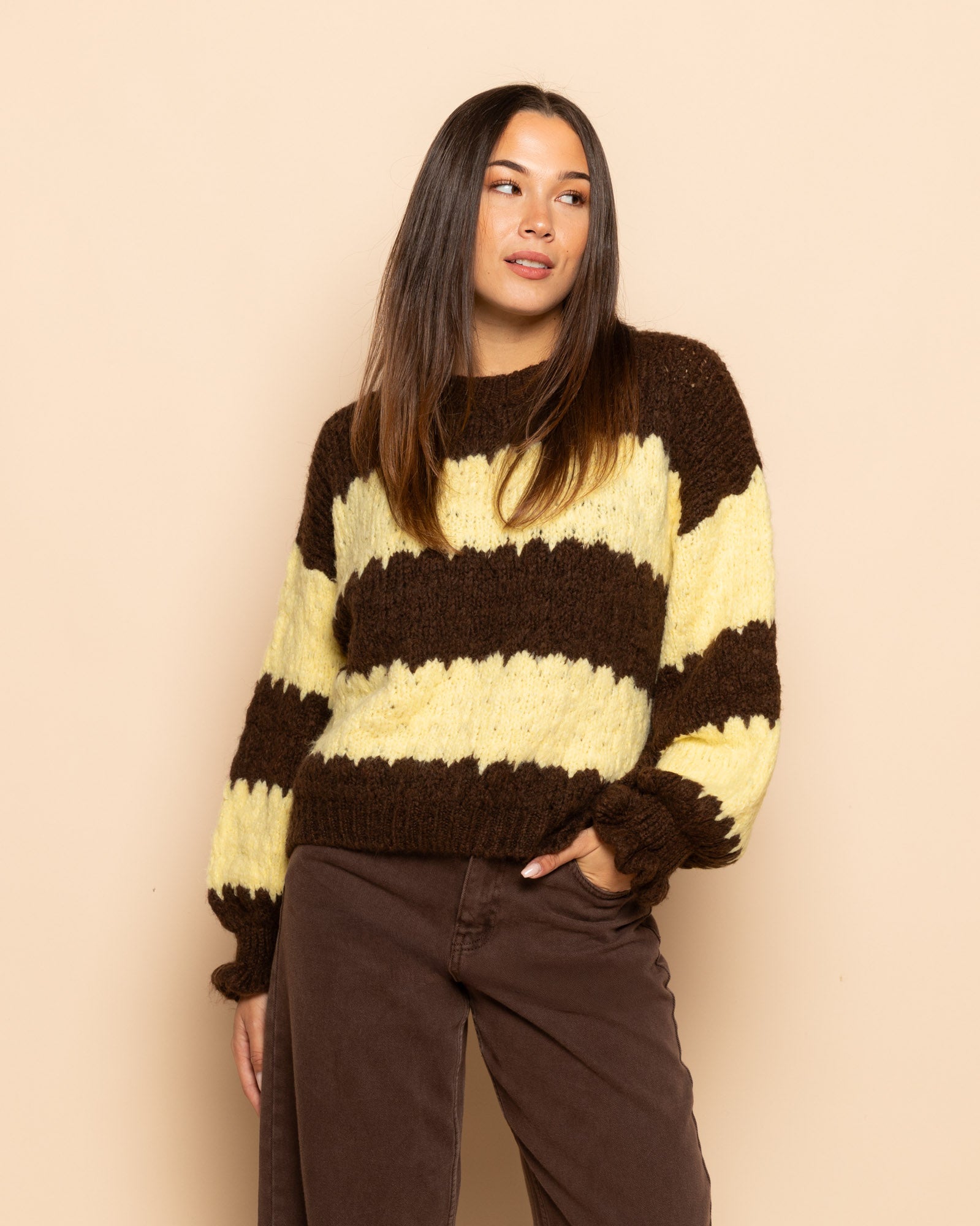 ROMY STRIPE RUFFLE KNIT BOTERGEEL