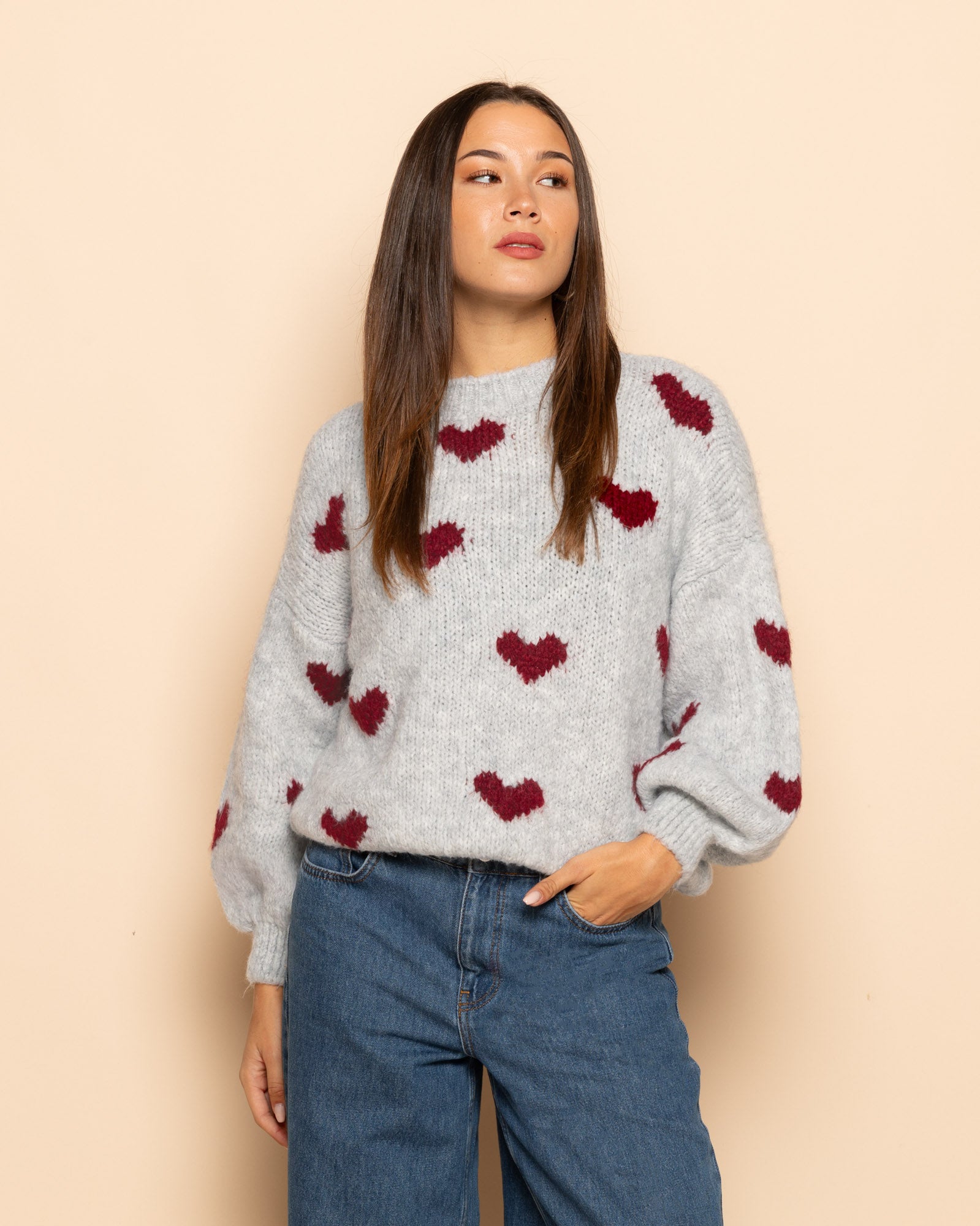 MADDY HEART KNIT LICHTGRIJS