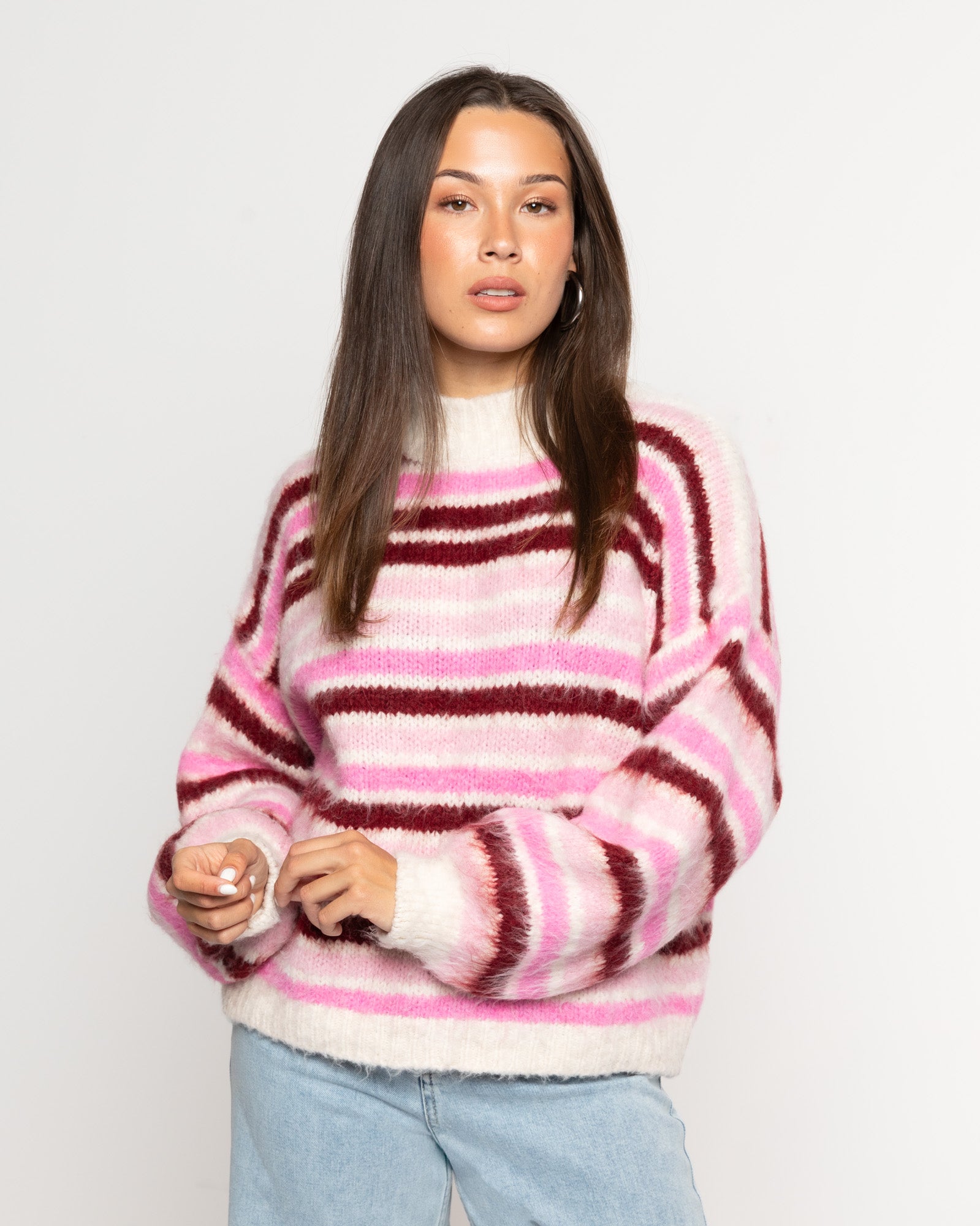 HAIRY STRIPE KNIT PINK