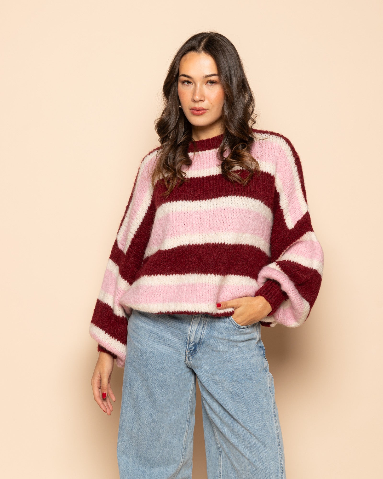 JAMIE MULTI STRIPE KNIT BURGUNDY