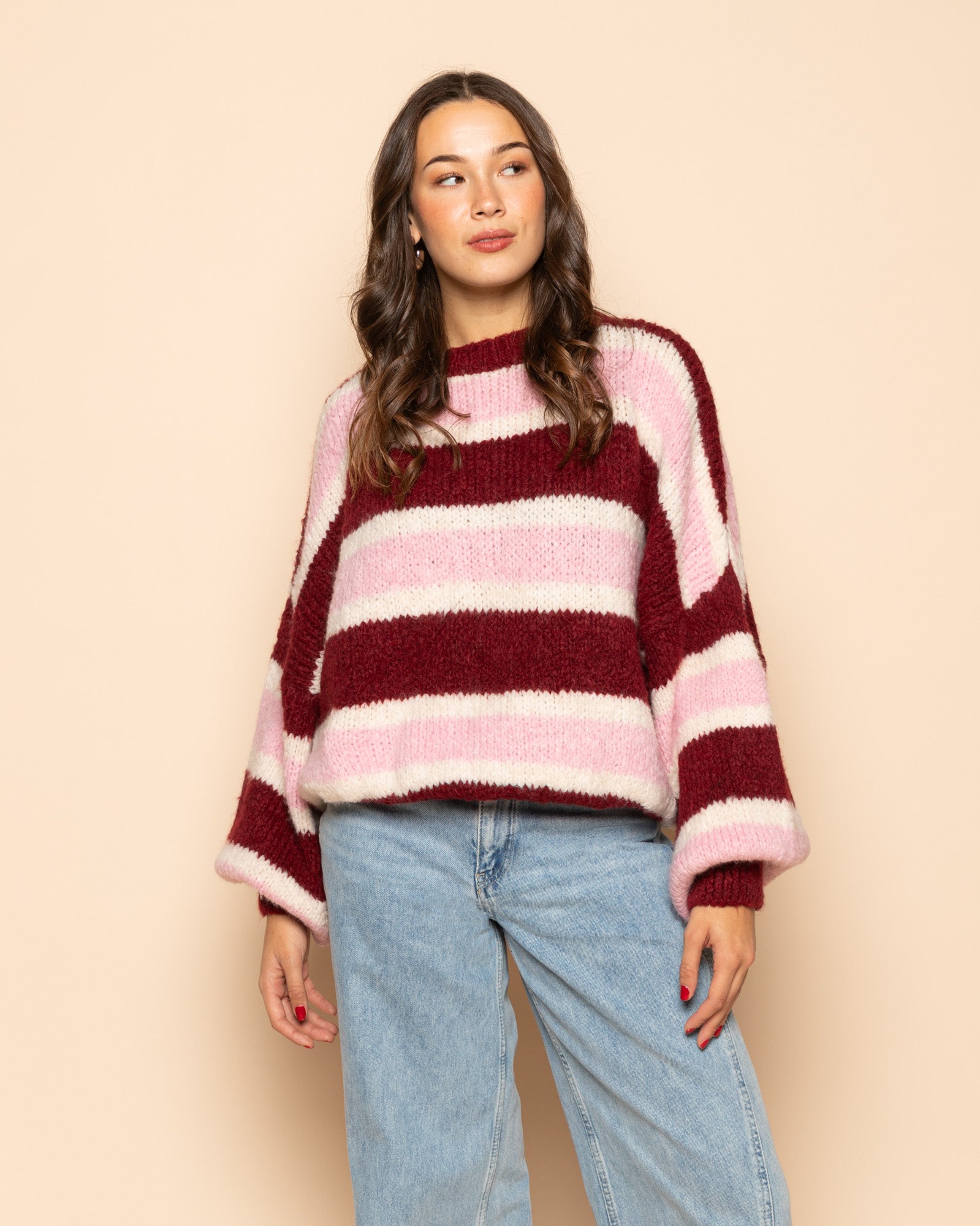 JAMIE MULTI STRIPE KNIT BURGUNDY