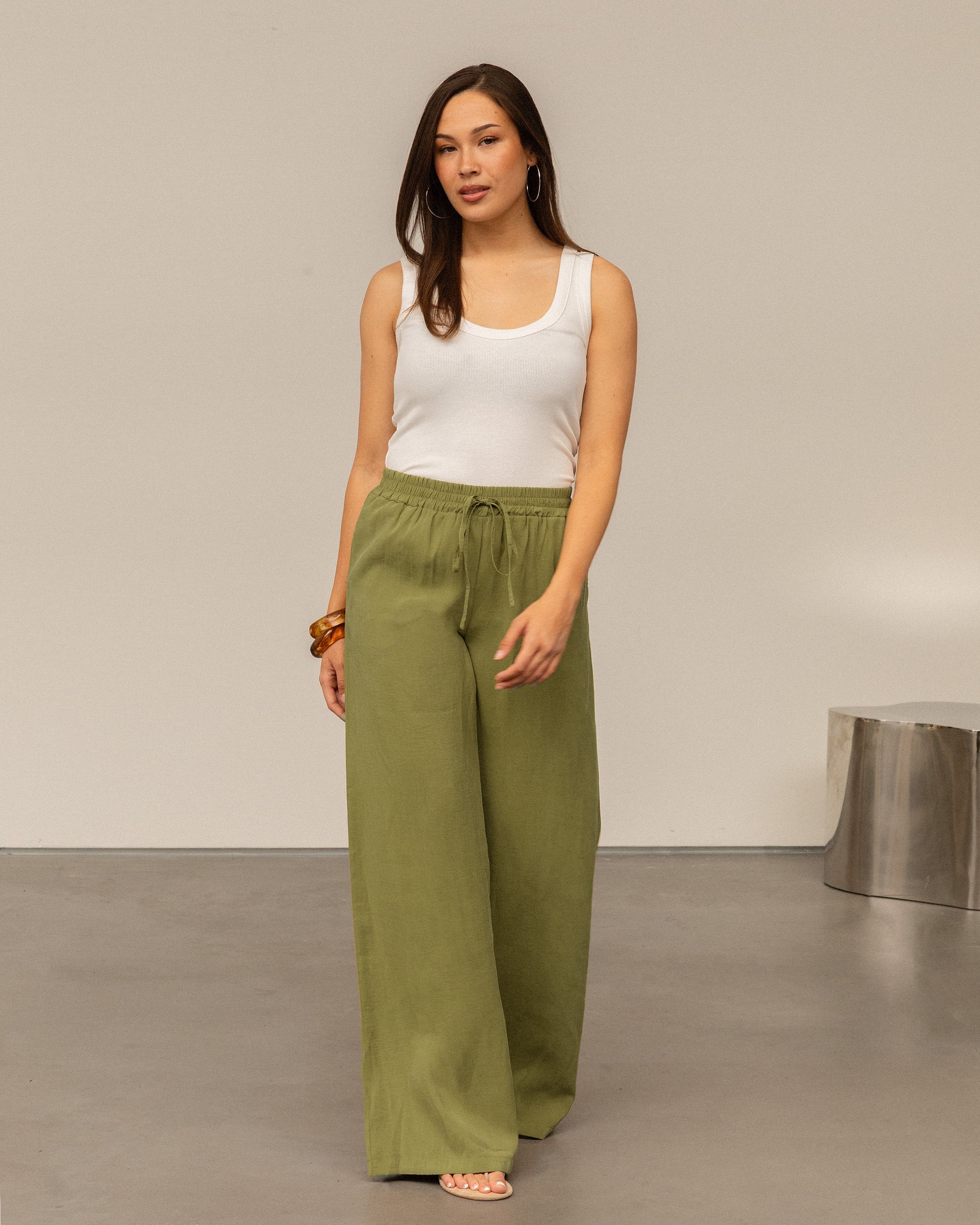 EMMY STRAIGHT LEG PANTS OLIJFGROEN