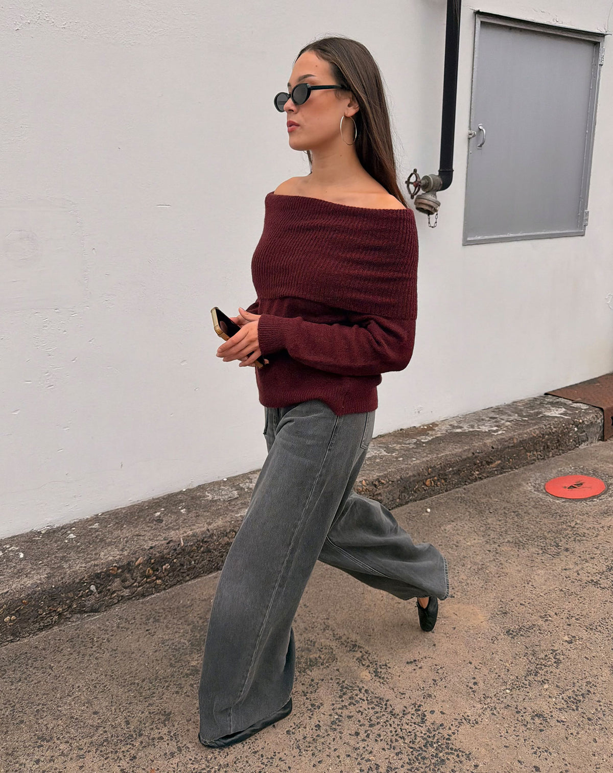 CINTA OFF SHOULDER KNIT BURGUNDY