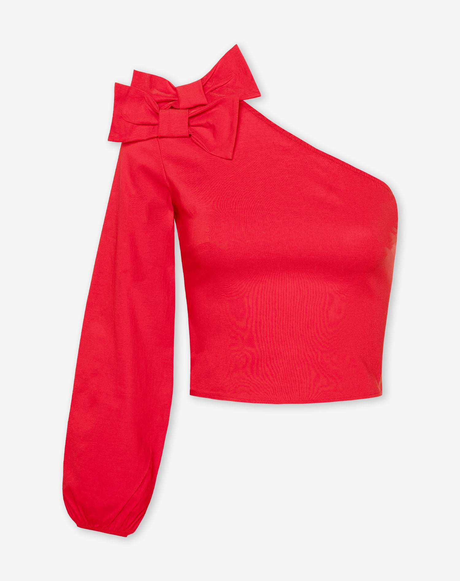 ONE SLEEVE BOWS TOP RED