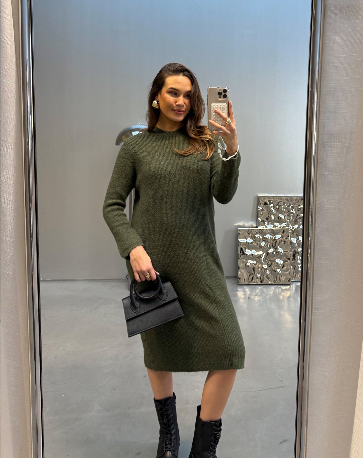 FIA KNITTED DRESS DARK OLIVE