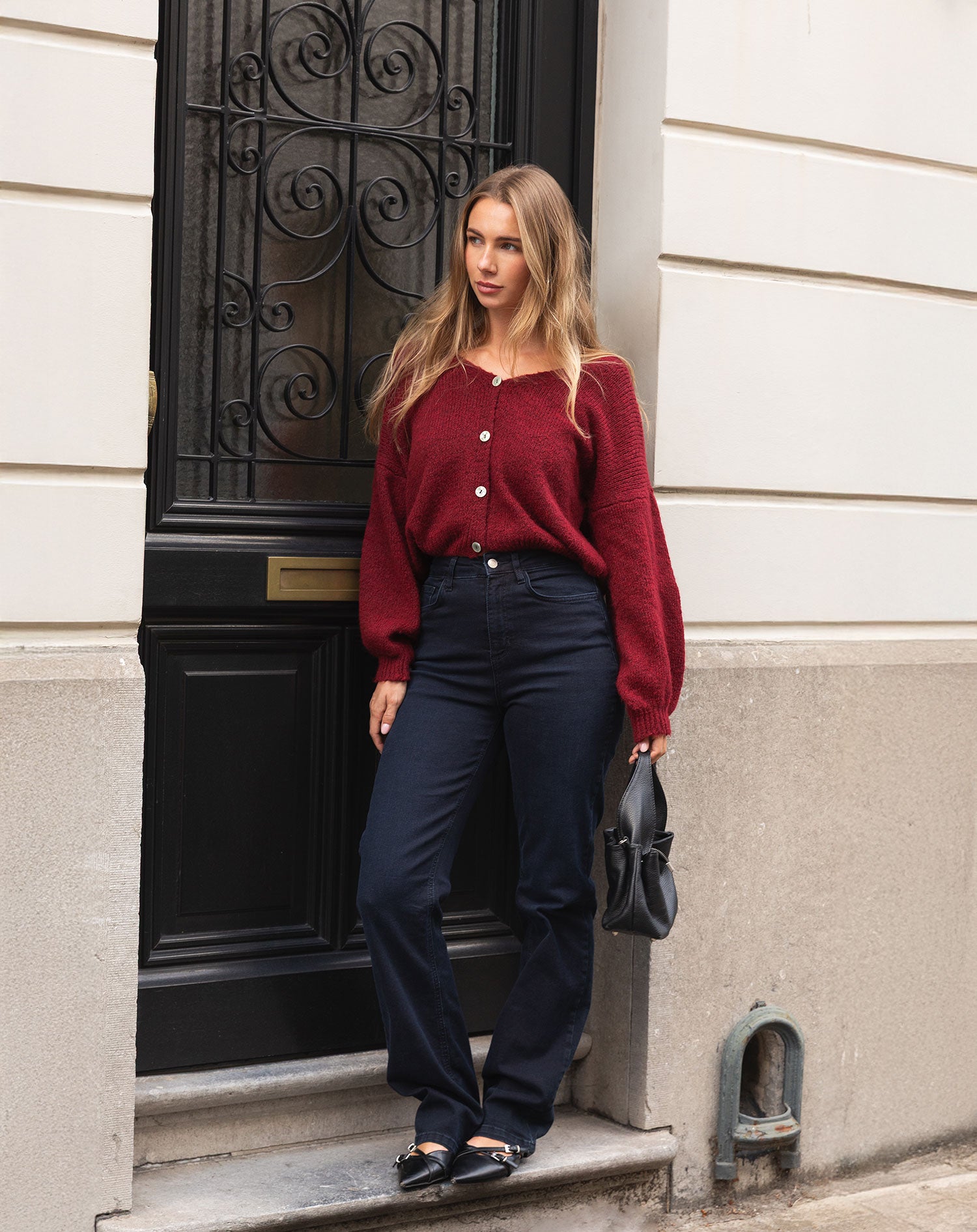 JOLIE V-NECK CARDIGAN BORDEAUX
