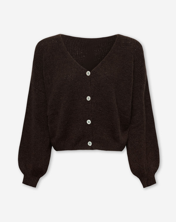 JOLIE V-NECK CARDIGAN DONKERBRUIN