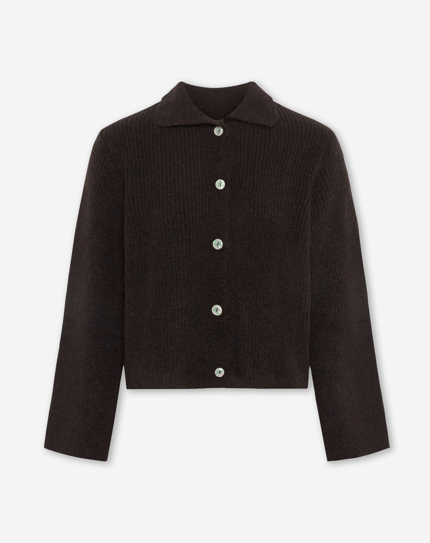 KNITTED POLO CARDIGAN DARK BROWN