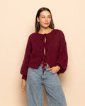 VIVI BOW CARDIGAN BURGUNDY