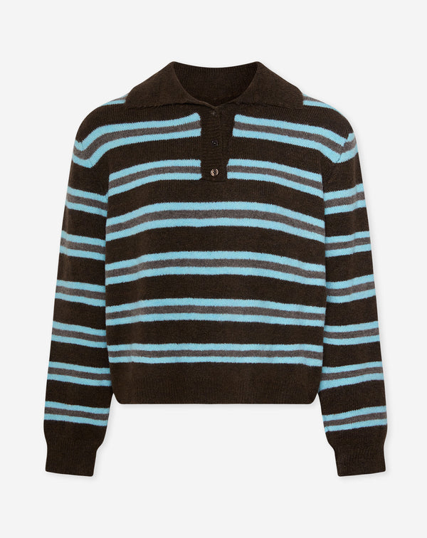 STRIPE KNITTED POLO BROWN