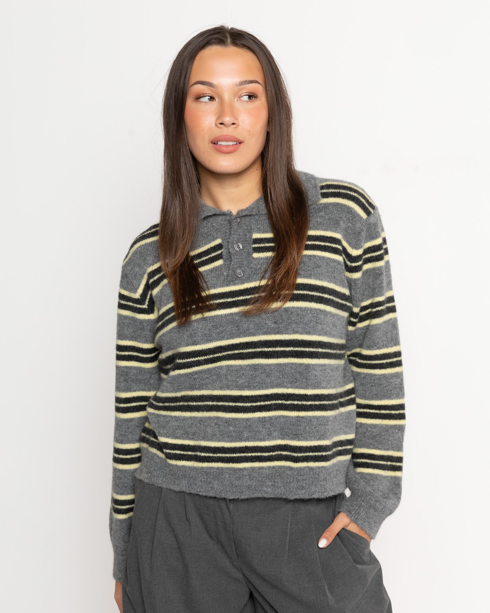 STRIPE KNITTED POLO BUTTER YELLOW