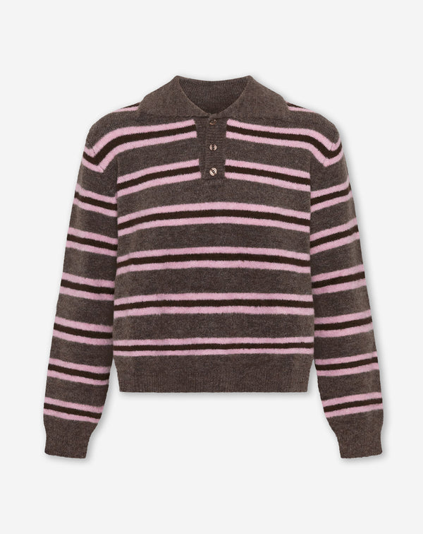 STRIPE KNITTED POLO ROZE