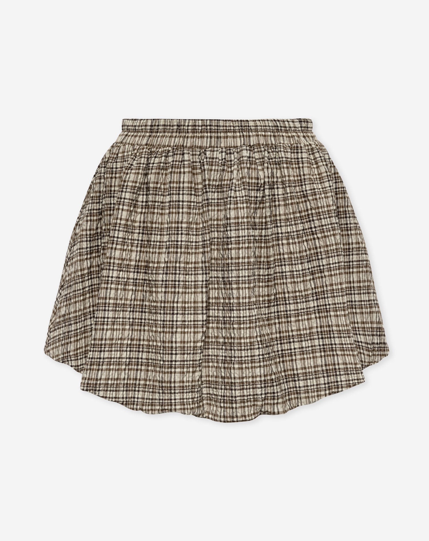 CHECK BUBBLE HEM SKIRT BRUIN